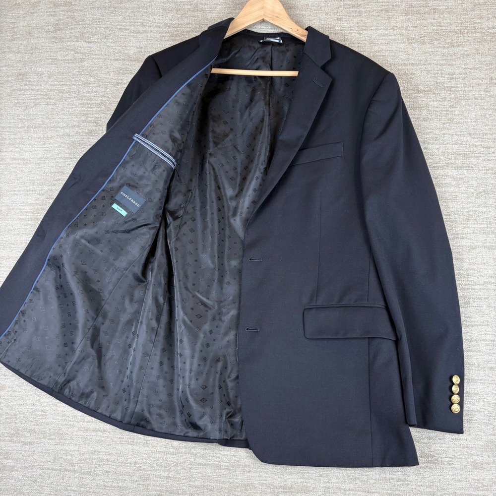 Saddlebred Slim Fit Navy Blue Wool Blend Blazer Mens 40R Gold Buttons Preppy